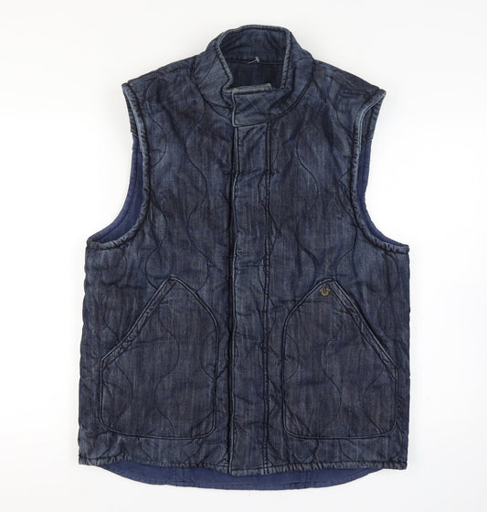 Additional front view of True Religion Reversible Men's Blue Quilted Denim Waistcoat, size XL, Casual