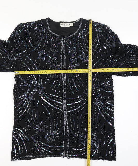Night Vogue Women's Black Beaded Sequin Tunic Blouse Size M