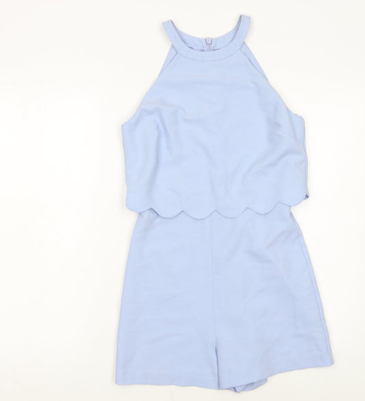 Miss Selfridge Petites Blue Scallop Hem Halter Neck Playsuit UK 8