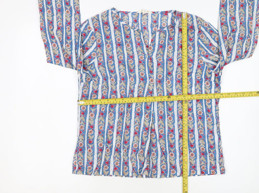 Seasalt Cornwall Women Blue Floral Stripe Organic Cotton Tunic Blouse UK 12