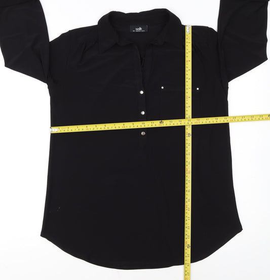 Wallis Women's Black Collared 3/4 Sleeve Blouse Size S