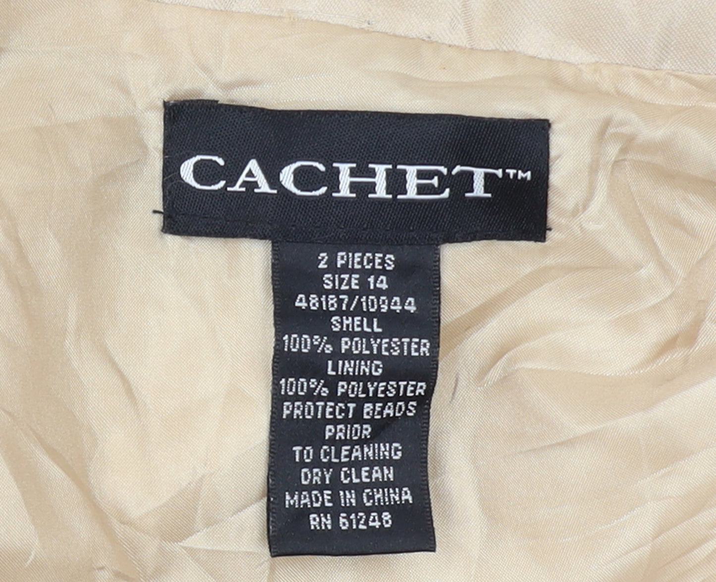 Cachet Womens Beige Cropped Suit Jacket Size 14 Formal Lined