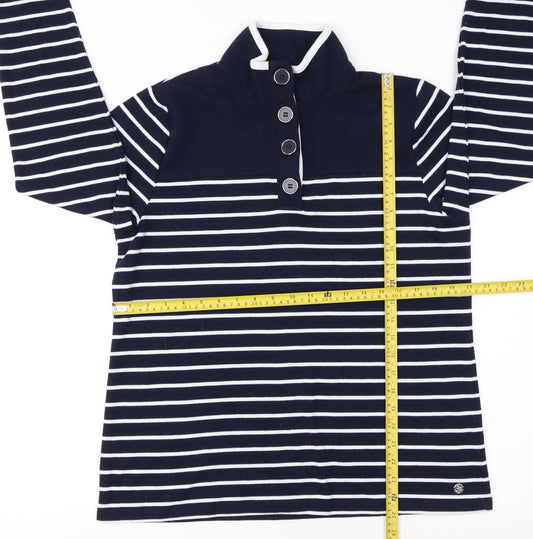 Penny Plain Womens Navy Stripe Long Sleeve Button Henley Sweatshirt Size 14/16