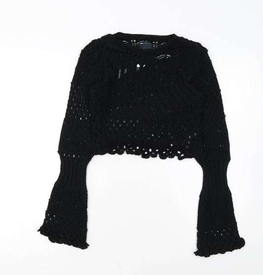 ASOS DESIGN Women's Black Crochet Long Sleeve Pullover Jumper Size 8