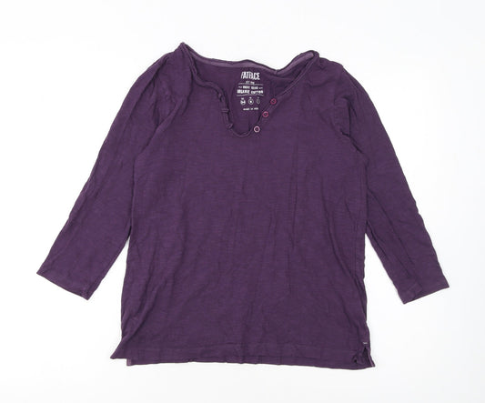 FatFace Women’s Purple 3/4 Sleeve Organic Cotton Henley T-Shirt UK 6