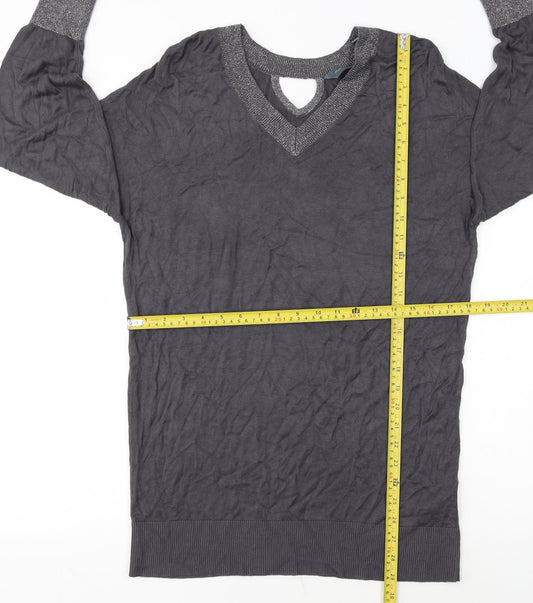 Ruth Langsford Women’s Grey Knit Jumper Dress M V-Neck Long Sleeve
