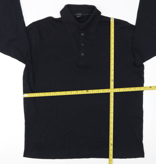 Hugo Boss Men's Black Long Sleeve Pima Cotton Polo Shirt XL