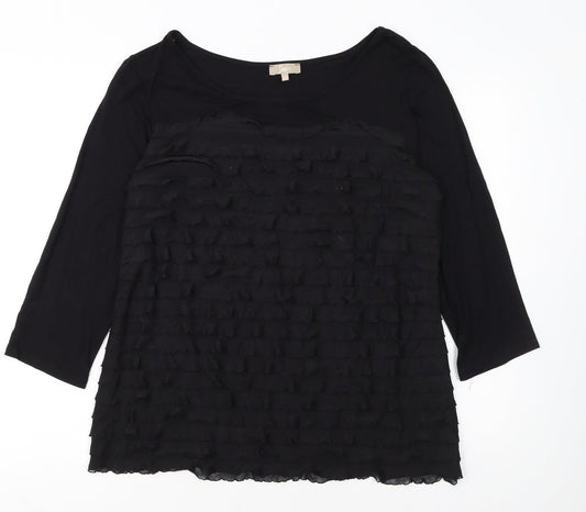 Additional front view of Soon Women Black 3/4 Sleeve Ruffle Tunic Top, size 18