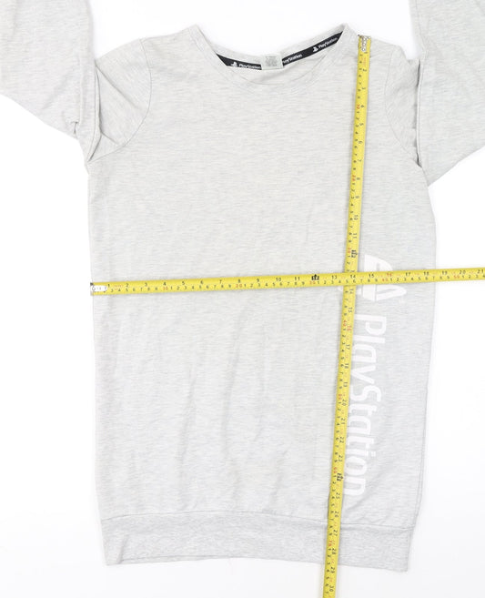 PlayStation Womens Grey Long Sleeve Logo Cotton T-Shirt Size 8