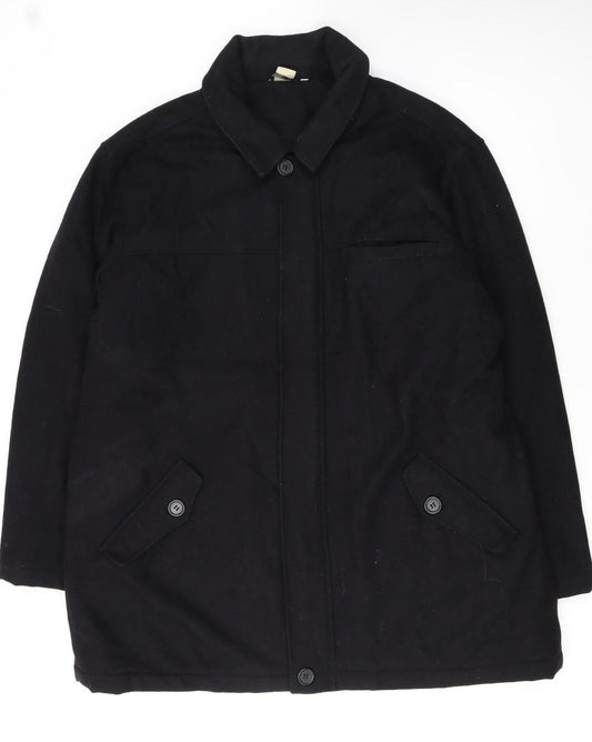 Cotton Traders Men's Black Wool Blend Mid-Length Overcoat 2XL
