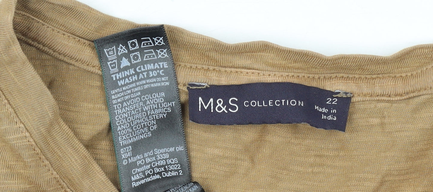 Marks and Spencer Women’s Beige Long Sleeve Cotton T-Shirt Size 22