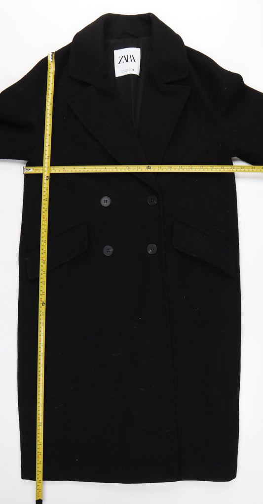 Zara Women's Black XS Double-Breasted Long Overcoat