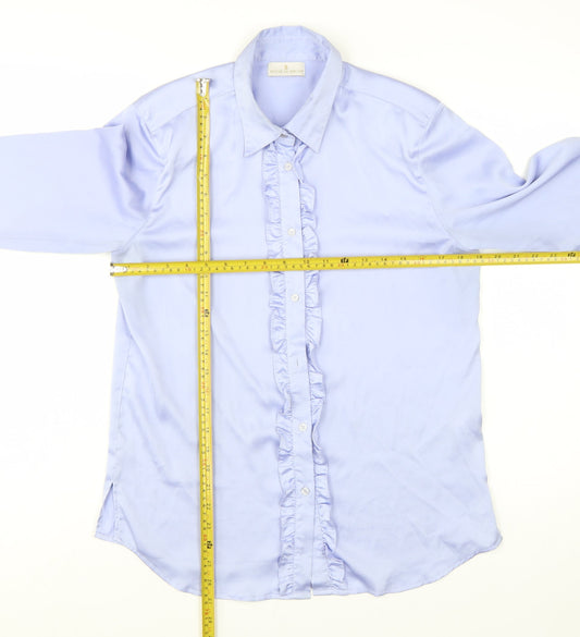 House of Bruar Women’s Blue Ruffle Long Sleeve Blouse Size 12