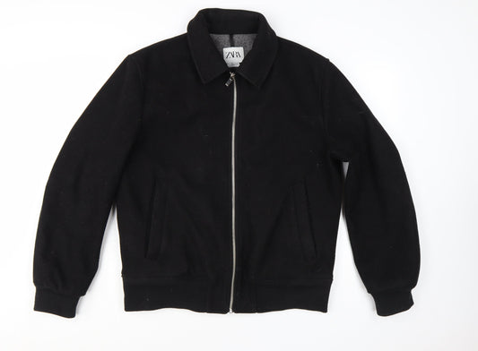 Zara Women Black L Polyester Bomber Jacket with Zip Pockets
