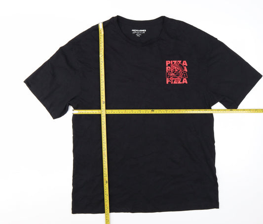 Jack & Jones Men's Black Pizza Graphic T-Shirt Size L