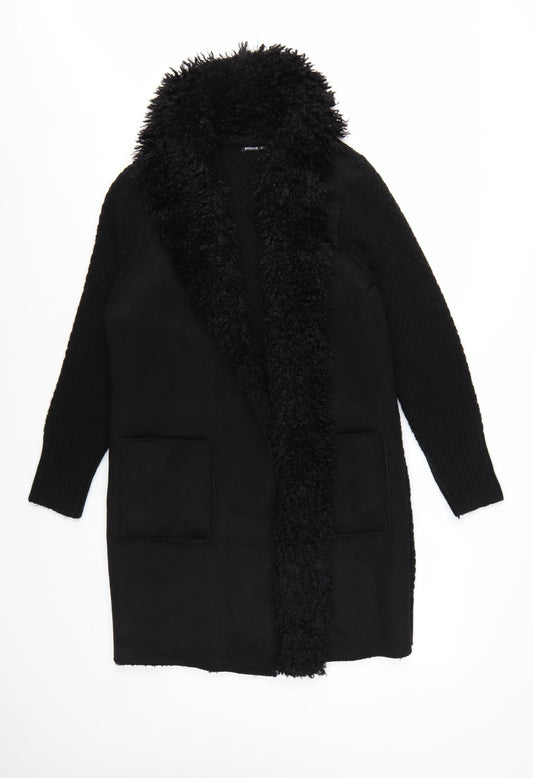 Roman Women's Black Faux Fur Trim Knit Coatigan Size 10