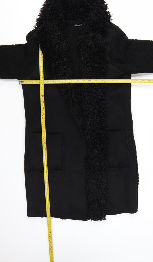 Roman Women's Black Faux Fur Trim Knit Coatigan Size 10