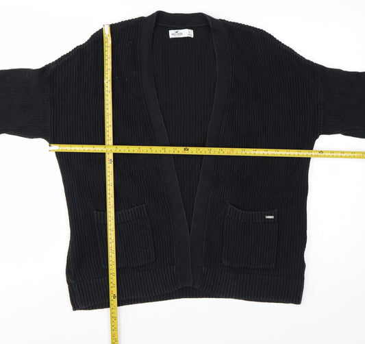 Hollister Women's Black Cotton Knit Cardigan Size S Open Front Pockets