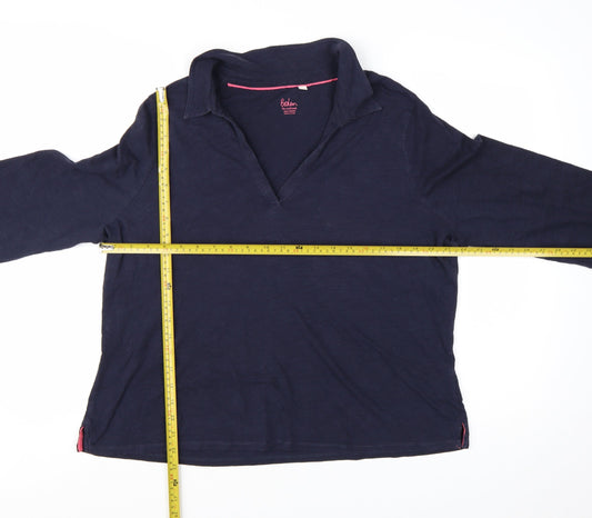 Boden Women Blue XL Long Sleeve Collared Cotton Jersey Polo Top