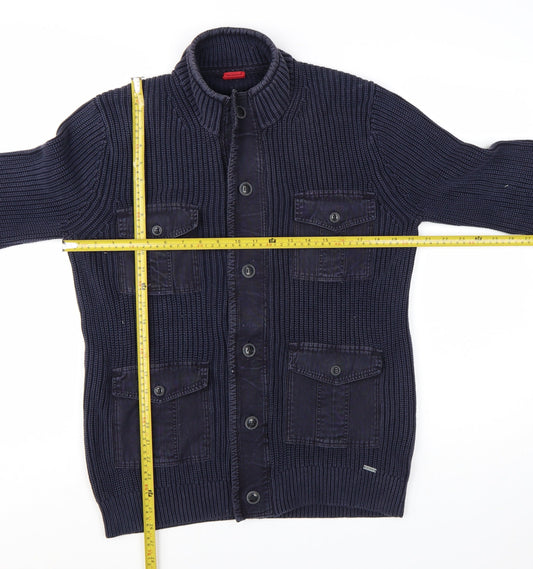 OLYMP Men's Blue Cotton Button Cardigan Jumper M