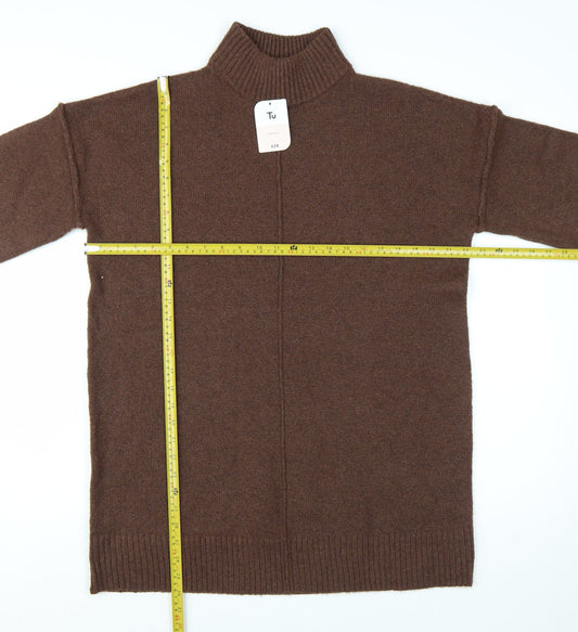 Tu Womens Brown High Neck Long Sleeve Knit Pullover Jumper M