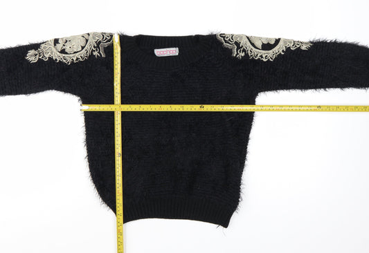 Boohoo Women’s Black Embroidered Shoulder Fluffy Knit Jumper S