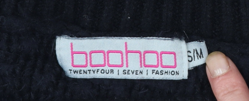 Boohoo Women’s Black Embroidered Shoulder Fluffy Knit Jumper S