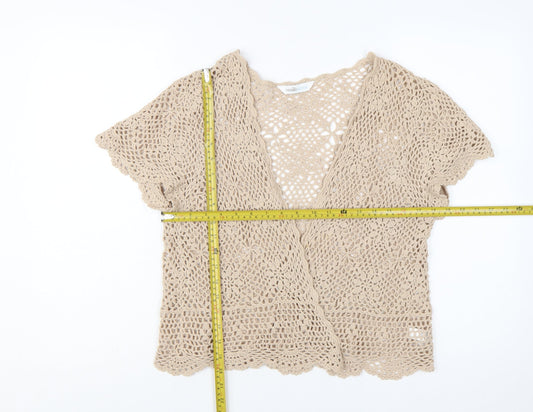 BHS Women Beige Crochet Cotton Open Blouse Top Size 20-22