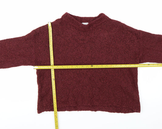 Topshop Women Burgundy Long Sleeve Mock Neck Jumper Size M