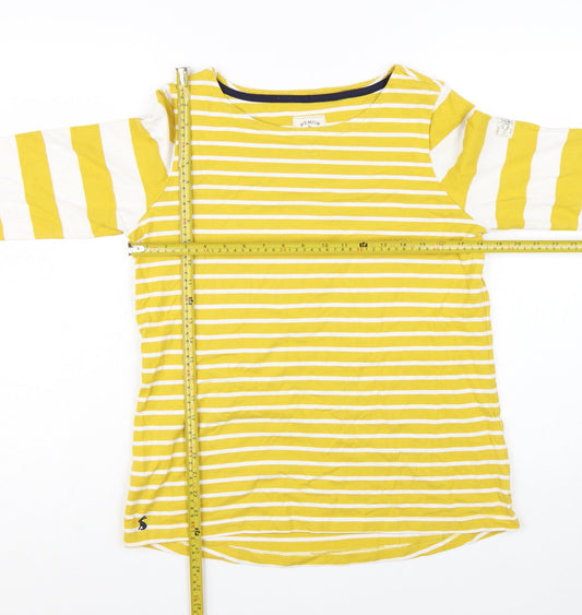 Joules Womens Yellow Striped Cotton 3/4 Sleeve Boat Neck Top Size 16