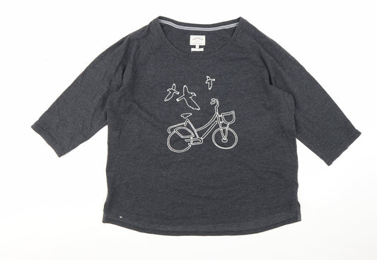 FatFace Womens Grey Embroidered 3/4 Sleeve Jersey T-Shirt Size 18