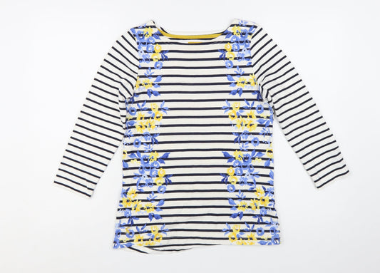Joules Women's Multicoloured Striped Floral 3/4 Sleeve Cotton T-Shirt Size 8