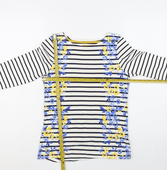 Joules Women's Multicoloured Striped Floral 3/4 Sleeve Cotton T-Shirt Size 8