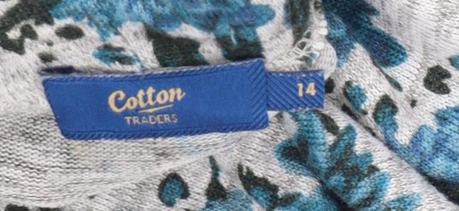 Cotton Traders Women Blue Floral Roll Neck Long Sleeve Top Size 14