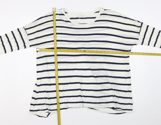 Velvet by Graham & Spencer Women's White Striped Long Sleeve Cotton T-Shirt - L