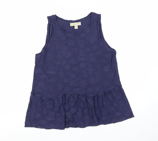 Additional front view of Michael Kors Women Blue Sleeveless Ruffle Hem Tank Top L