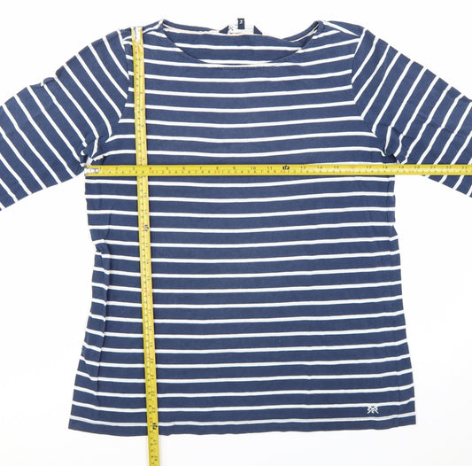 Crew Clothing Company Women's Blue Striped Cotton 3/4 Sleeve T-Shirt Size 14