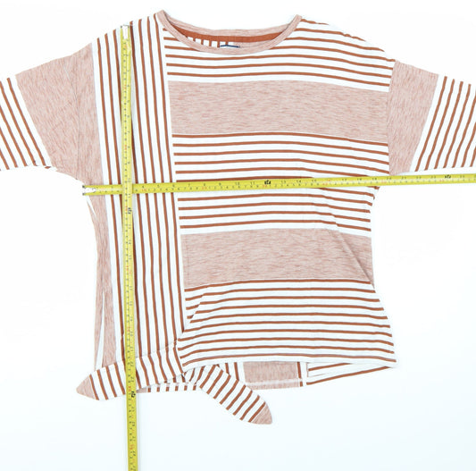 DASH Women's Brown Striped 3/4 Sleeve Cotton Blend Top Size 10