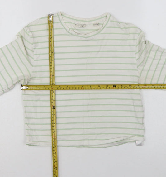 Jack Wills Womens White Green Striped Cropped Long Sleeve T-Shirt UK 14