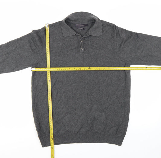 Paul James Men's Grey Cotton Collared Henley Jumper Size L