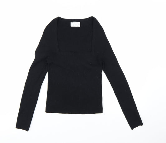 Additional front view of ASOS DESIGN Women's Black Slim Fit Long Sleeve Square Neck Jumper, size 10