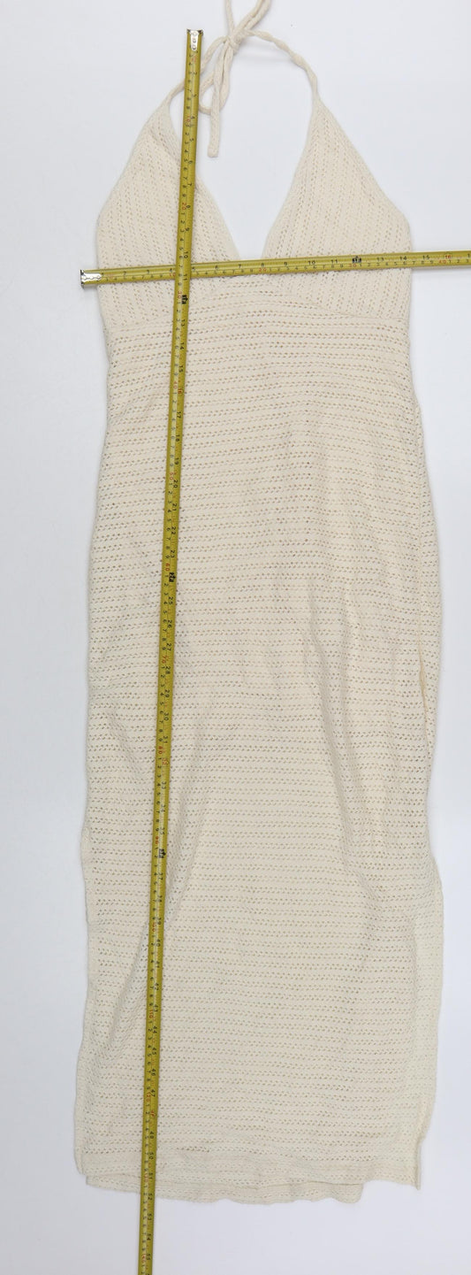 Reserved Womens Ivory Crochet Halter Midi Slip Dress Size S