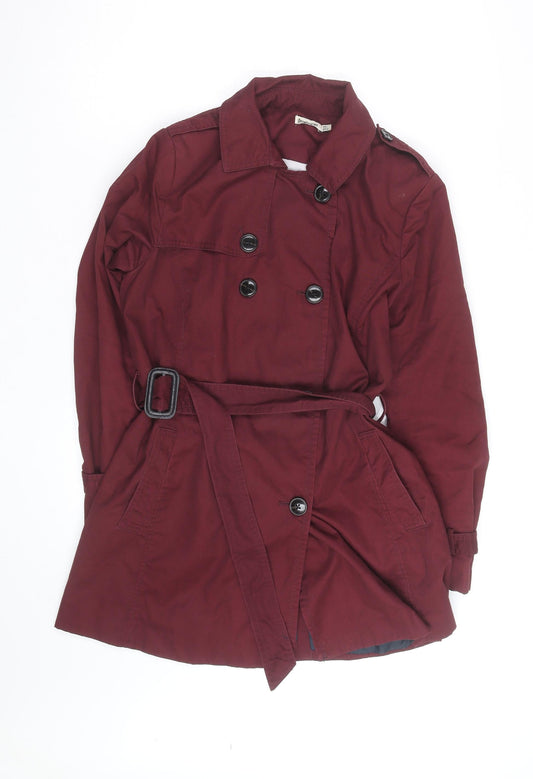 Stradivarius Women's Red Cotton Trench Coat L Belted Classic