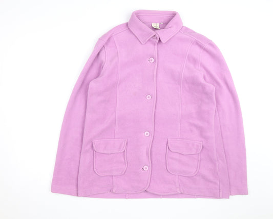 Cotton Traders Women Pink Fleece Cardigan Size 10 Collared Long Sleeve