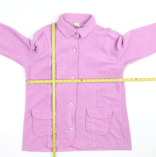 Cotton Traders Women Pink Fleece Cardigan Size 10 Collared Long Sleeve