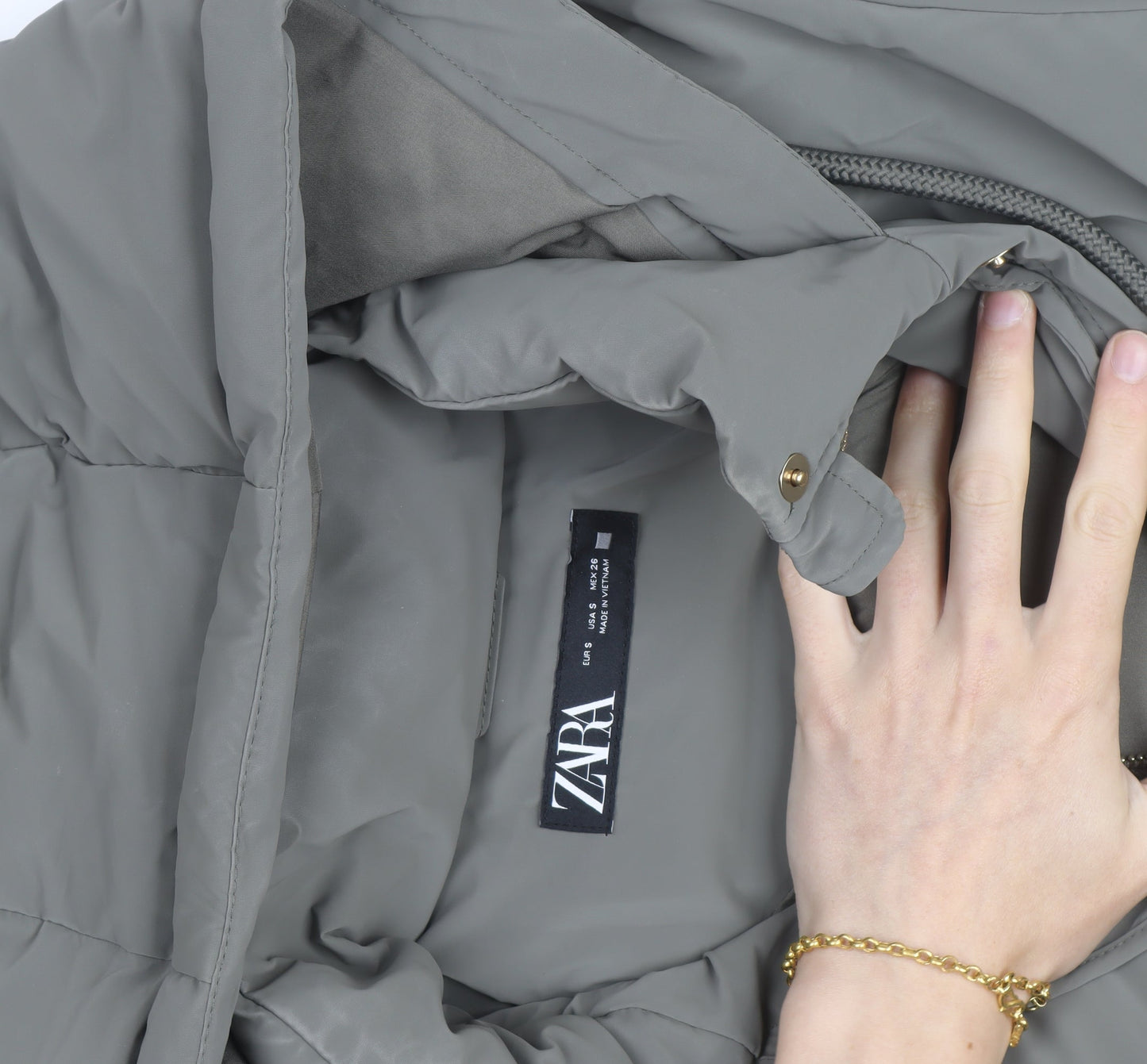 ZARA Men Grey Long Puffer Coat Hooded Lined Winter Size L