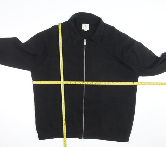 Next Men’s Black 2XL Full Zip Collared Cotton Jumper