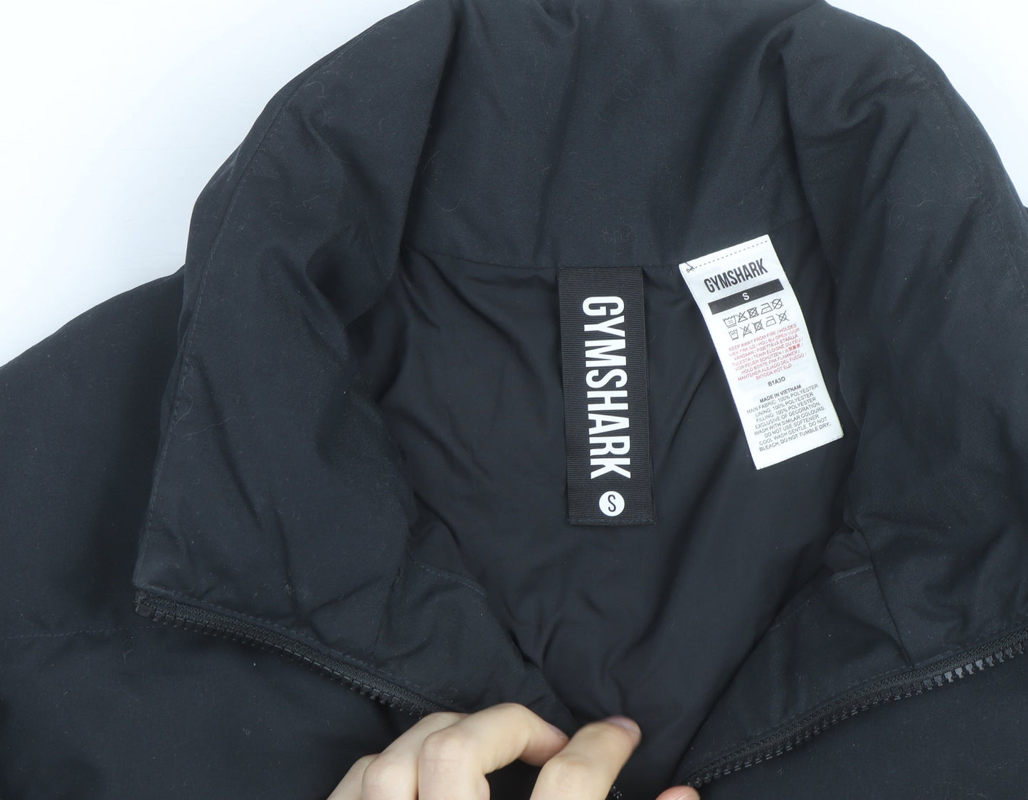 Gymshark Men's Black Puffer Jacket Size S Full Zip Lightweight Warm