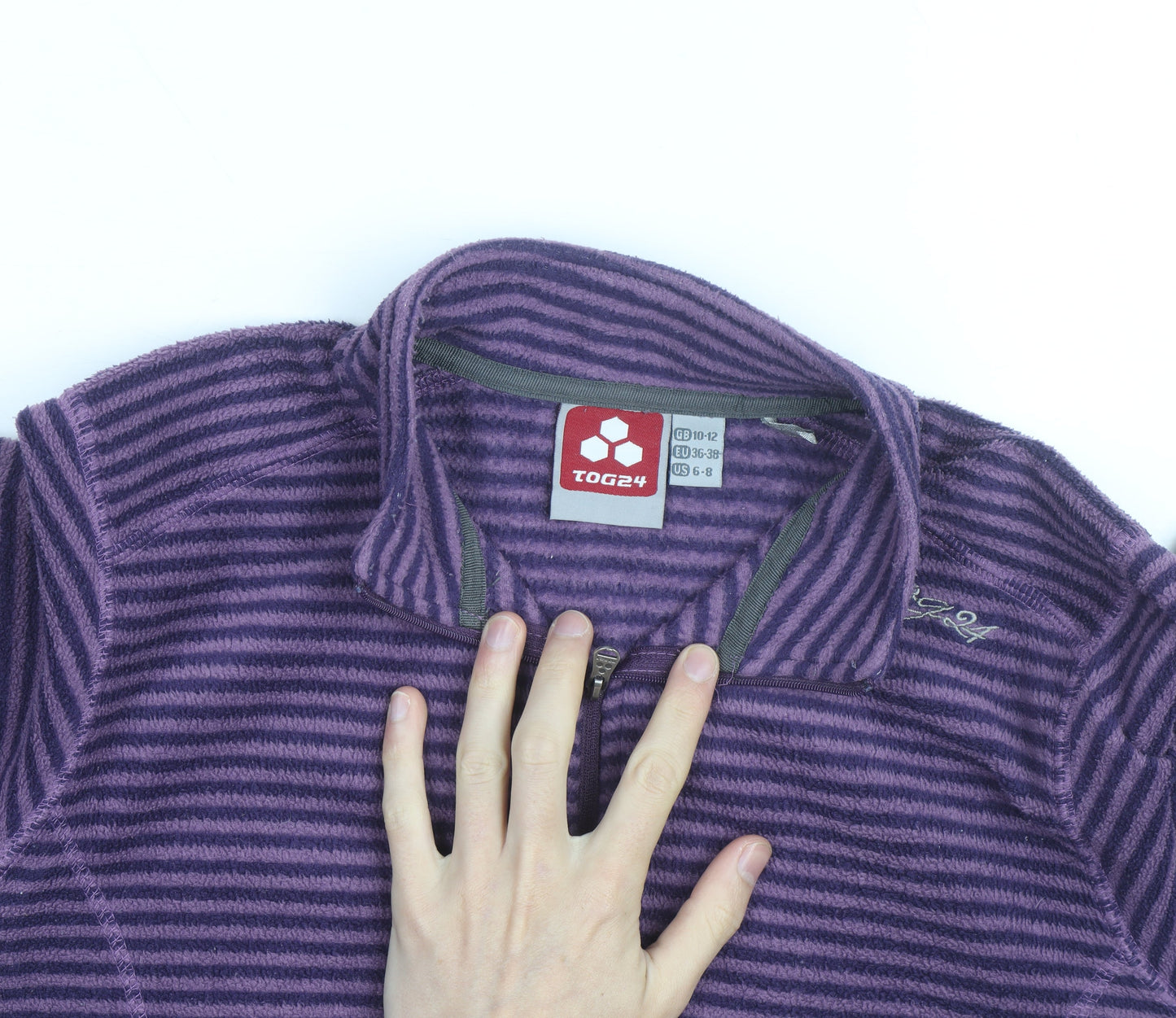 TOG24 Women Purple Striped Fleece Half Zip Pullover Sweatshirt Size 10-12