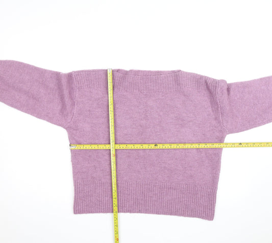 Marks and Spencer Women Purple Wool Blend Crew Neck Jumper L